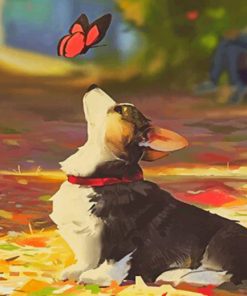 Corgi And Butterfly Paint By Number