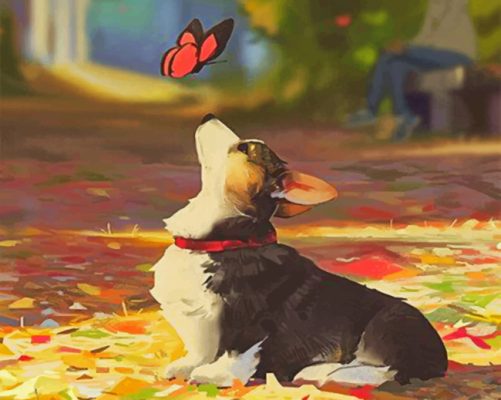 Corgi And Butterfly Paint By Number