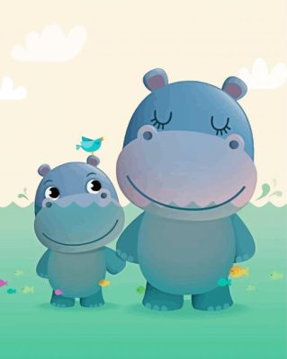 Baby Hippo And Mother Paint By Numbers