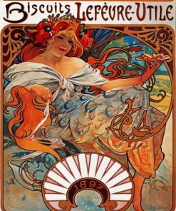 Biscuits Lefevre Utile Alphonse Mucha paint by numbers