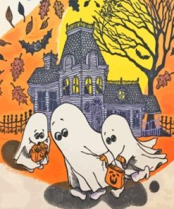 Cartoon Halloween Ghosts Paint By Numbers