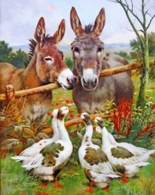 Donkeys And Geese In Farm Paint By Number