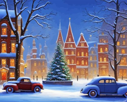 Snow Vintage christmas evening paint by numbers