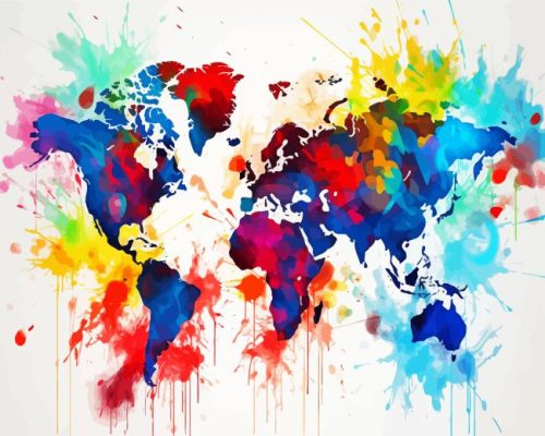 Splatter World Map Paint By Numbers