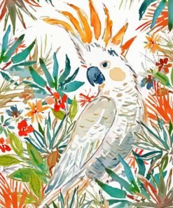 Umbrella Cockatoo Bird And Flowers Paint By Number