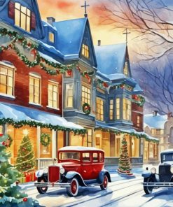 Vintage Christmas Evening Scenery Paint By Numbers