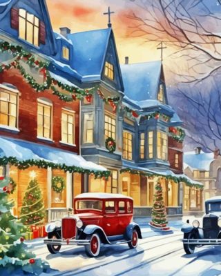 Vintage Christmas Evening Scenery Paint By Numbers