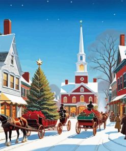 Vintage Christmas Evening Town Paint By Numbers