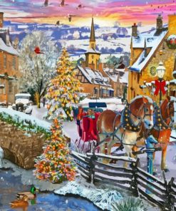 Vintage christmas evening village paint by numbers