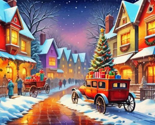 Vintage Merry Christmas Evening Paint By Numbers