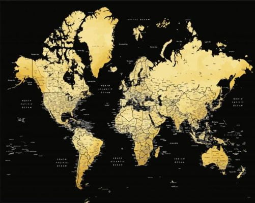 Black And Gold World Map Paint By Numbers