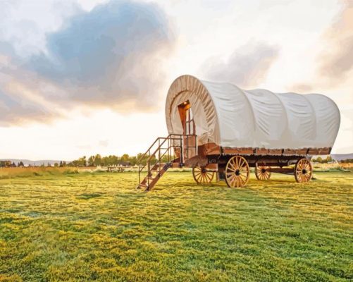 White Covered Western Wagon Paint By Number