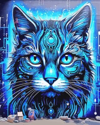 Blue Cat Graffiti paint by numbers