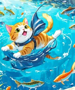 Cat In A fishpond paint by number