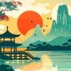 Aesthetic Chinese Scenery Sunset Paint By Number