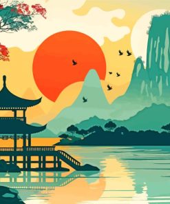 Aesthetic Chinese Scenery Sunset Paint By Number
