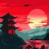 Red Chinese Scenery Paint By Number