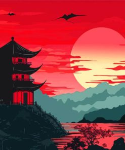 Red Chinese Scenery Paint By Number