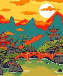 Chinese Scenery Sunset Paint By Number