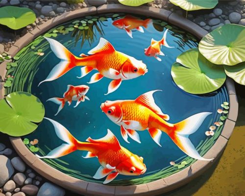 Golden Fish In Fishpond Paint By Numbers