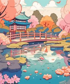 Illustration Spring Japanese Garden paint by number
