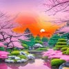 Japanese Garden At Sunset paint by number