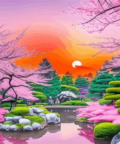 Japanese Garden At Sunset paint by number