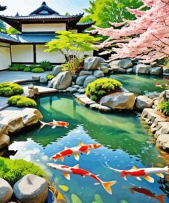 Japanese Garden fishpond paint by number