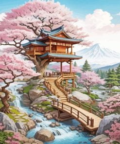 Japanese Treehouse Garden paint by number
