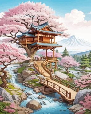 Japanese Treehouse Garden Paint By Numbers - Numeral Paint Kit