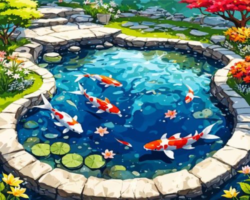 Koi Carp Fishpond paint by numbers