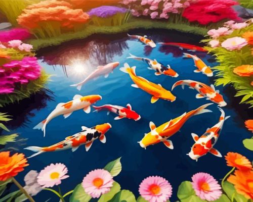Koi Fish In fishpond paint by numbers