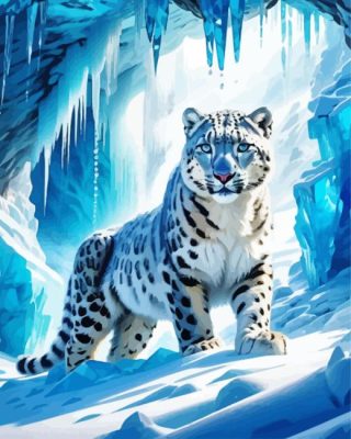 Snow Leopard In Ice Cave paint by number
