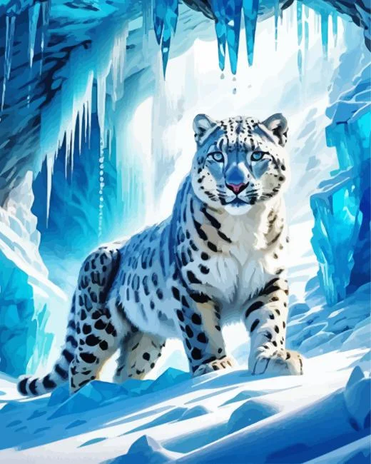 Snow Leopard In Ice Cave paint by number Snow Leopard In Ice Cave paint by number