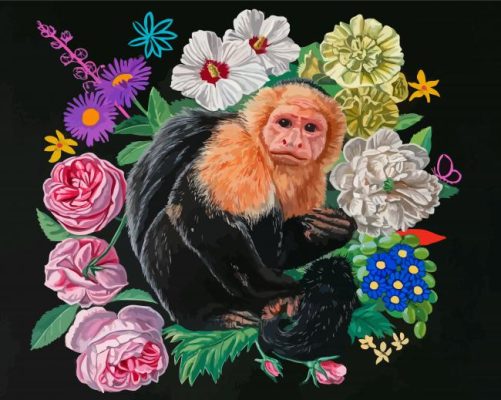 Capuchin Monkey And Flowers Paint By Number