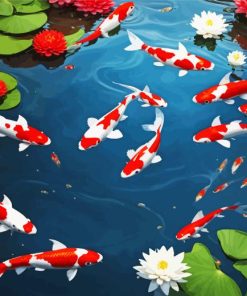 fishpond And Lotus flowers paint by number
