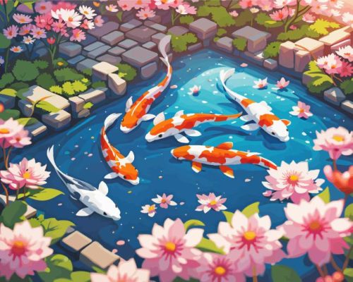 fishpond And flowers paint by number