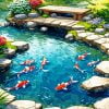 fishpond in garden paint by number