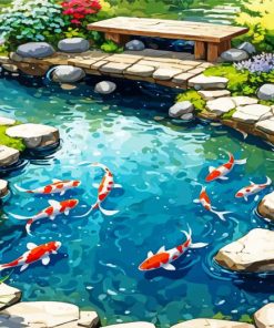 fishpond in garden paint by number