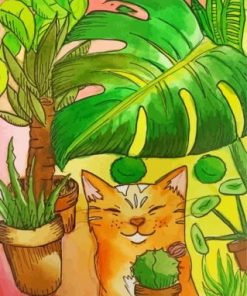 Monstera And Cat Paint By Numbers
