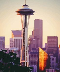 Sunrise Space Needle Washington Paint By Numbers