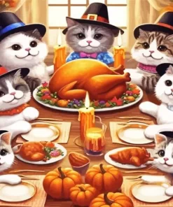 Cats Celebrating Thanksgiving Paint by Number