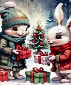 Christmas Bunnies Paint by Number