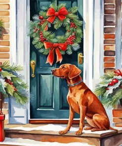 Christmas Vizsla Dog Paint by Number