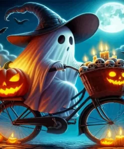 Halloween Ghost Biking Paint by Number