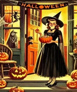 Vintage Halloween Girl Paint by Number