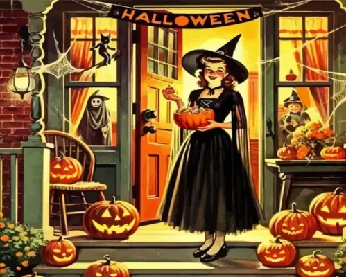Vintage Halloween Girl Paint by Number