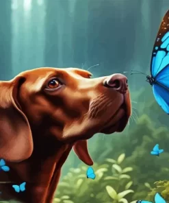 Vizsla Dog And Butterflies Paint by Number