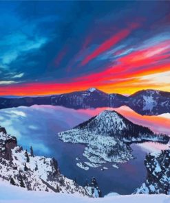Beautiful Sunset In Crater Lake Paint by Number