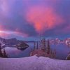 Beautiful View Of Crater Lake In Snow Paint by Number